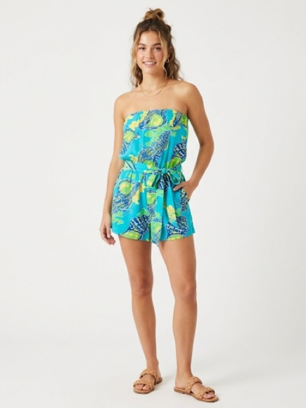 Lilly Pulitzer Colleen Romper Tide Pools Blue XS Strapless Rayon